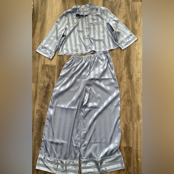 Free People Pajama Party Womens XL Blue Set Top Bottom Crop NWOT - Picture 3 of 8